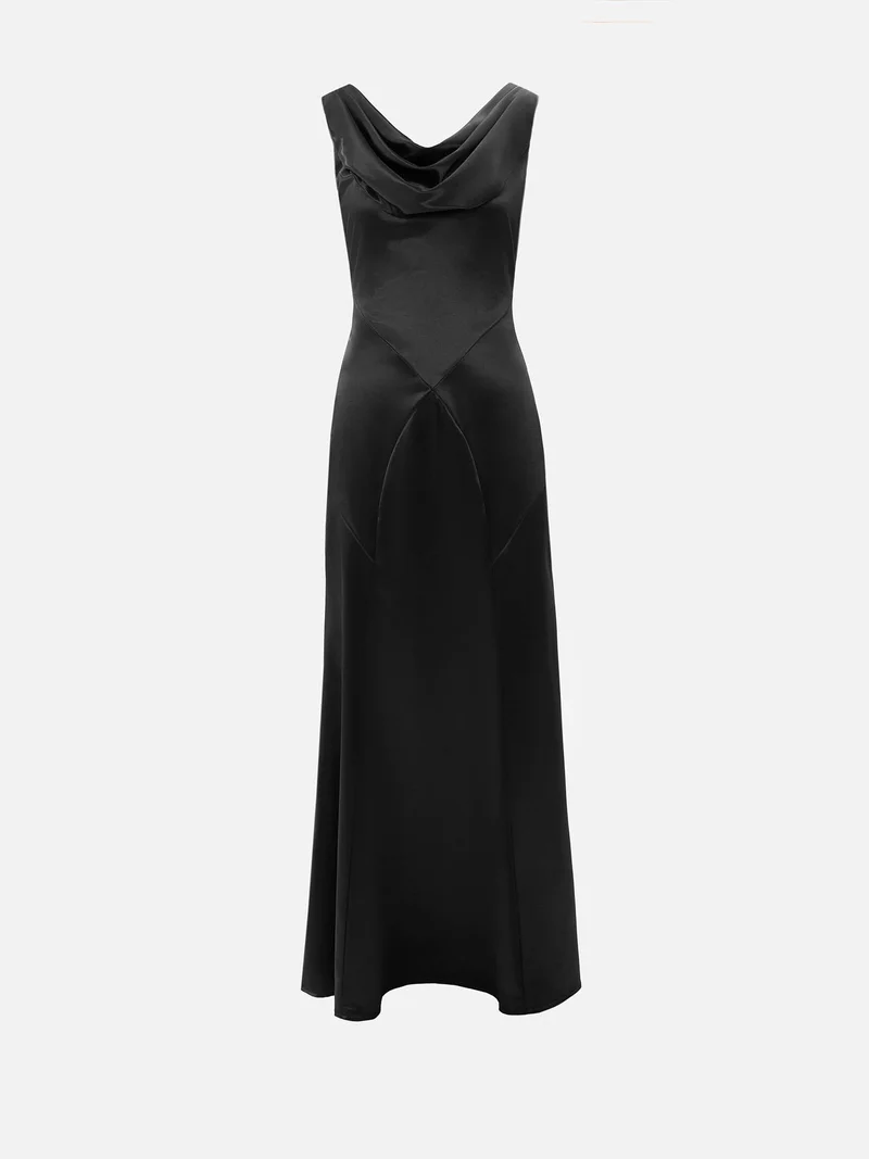 Lichi Fitted satin maxi dress with drapery on the bodice and back