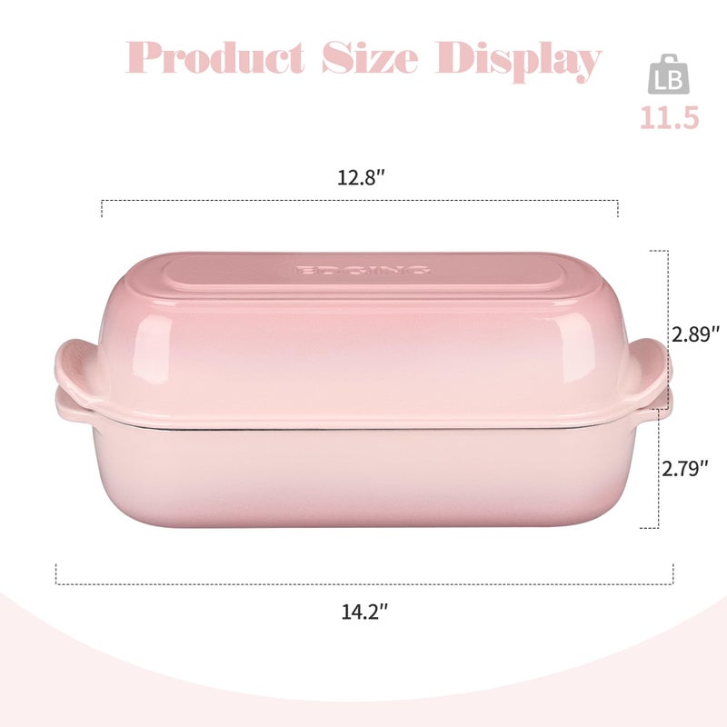 EDGING CASTING Enameled Cast Iron Loaf Pan with Lid, Bread pan, Dutch Oven Bread pan for Homemade Sourdough Bread Baking, 12.5x5.5 inch, 5qt, Pink - Image 3