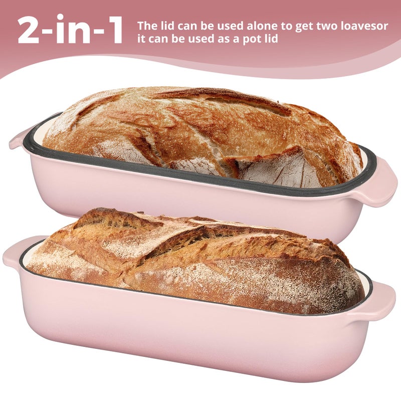 EDGING CASTING Enameled Cast Iron Loaf Pan with Lid, Bread pan, Dutch Oven Bread pan for Homemade Sourdough Bread Baking, 12.5x5.5 inch, 5qt, Pink - Image 4