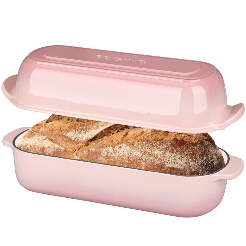 EDGING CASTING Enameled Cast Iron Loaf Pan with Lid, Bread pan, Dutch Oven Bread pan for Homemade Sourdough Bread Baking, 12.5x5.5 inch, 5qt, Pink - Image 1