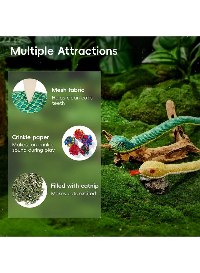 Potaroma Cat Toys Realistic Snake Catnip Crinkly Sound Toy 2 Pcs, Mesh Fabric for Teeth Cleaning, Interactive Kicker Toys for Indoor Kitten Exercise 20 Inches, Green and Yellow - Image 2