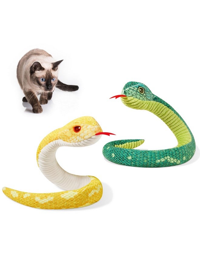 Potaroma Cat Toys Realistic Snake Catnip Crinkly Sound Toy 2 Pcs, Mesh Fabric for Teeth Cleaning, Interactive Kicker Toys for Indoor Kitten Exercise 20 Inches, Green and Yellow - Image 1