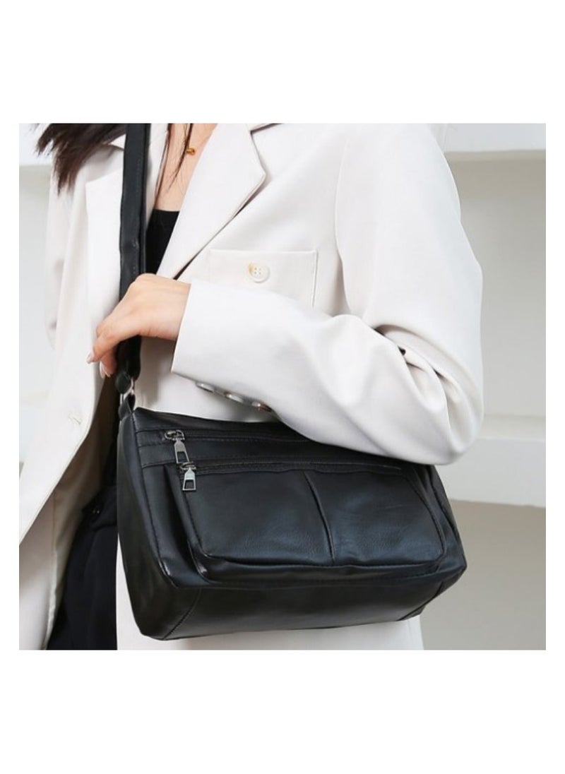 Soko Mesh Chic PU Leather Shoulder Bag: Sleek Black Crossbody Purse with Adjustable Strap & Multiple Compartments - Perfect Travel Companion for Women - Stylish Everyday Organizer  - Image 4