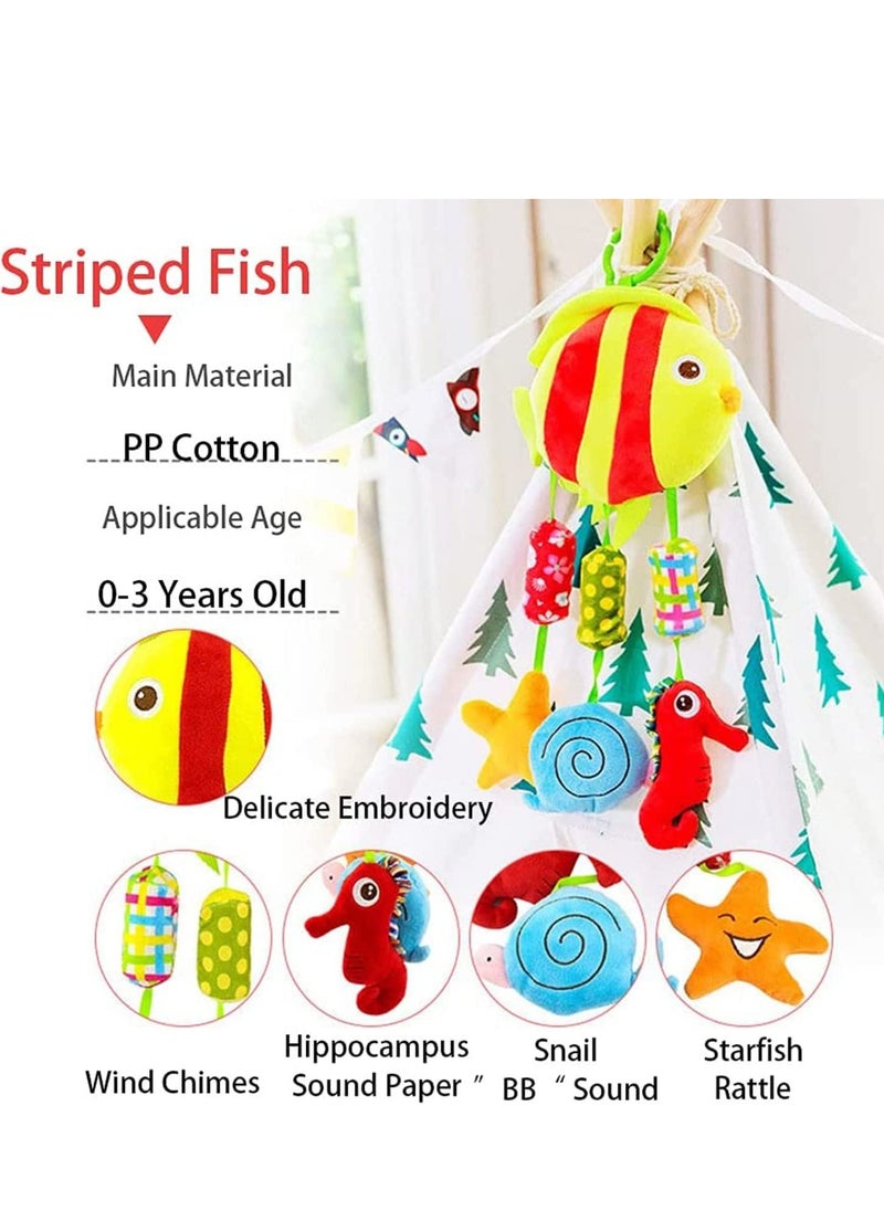 SYOSI Baby Hanging Rattle Toys Animal Plush Ring Soft, Car Seat Stroller Toys Newborn Crib Bed Around with Wind Bell, Sound, Handle for 0-3 Years Old (Fish)  - Image 4