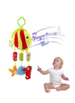 SYOSI Baby Hanging Rattle Toys Animal Plush Ring Soft, Car Seat Stroller Toys Newborn Crib Bed Around with Wind Bell, Sound, Handle for 0-3 Years Old (Fish)  - Image 1
