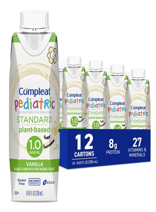 Compleat Pediatric Standard 1.0 Plant-Based Vanilla Nutrition Shake, 8g of Protein, 27 Vitamins & Minerals - Vegan Tube Feeding Formula, 8.45 Fl Oz (Pack of 12) - Image 1