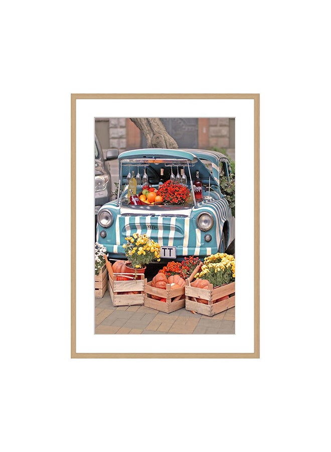DANUBE HOME Latin Car Flower Shop in Sicily Wall Art with Glass Frame – Charming Scenic Framed Print for Living Room, Bedroom & Office – Modern Home Décor, Ready to Hang & Perfect Gift Idea 50X70Cm  - Image 1
