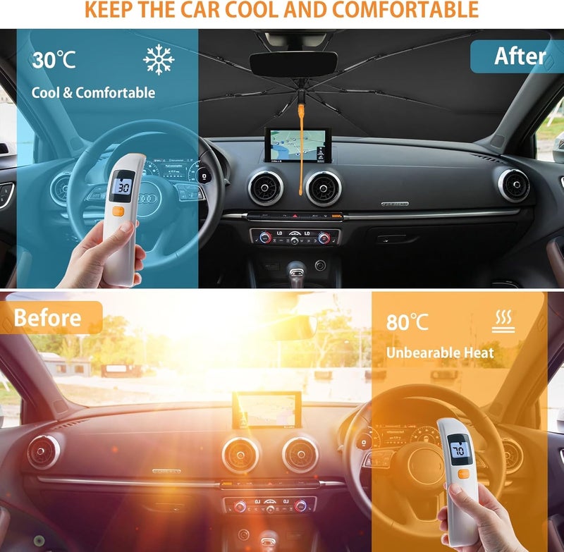 GOHHME Car Front Windshield Sun Shade Umbrella - 2023 Upgraded 360° Rotation Foldable Sunshade Cover - Image 3