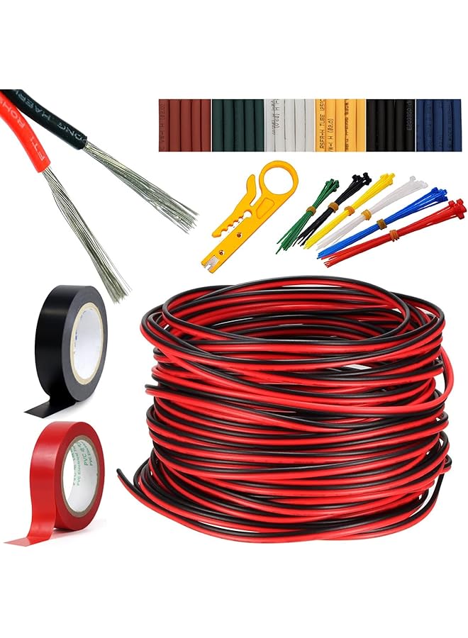 The Bros كابل تمديد كهربائي 16AWG سلك أحمر أسود 2 دبوس سلك متوازي بطول 66 قدم نحاس مطلي سلك مجدول 3528 5050 لشريط LED مكبر صوت إلكترونيات توصيل الأسلاك - Image 1