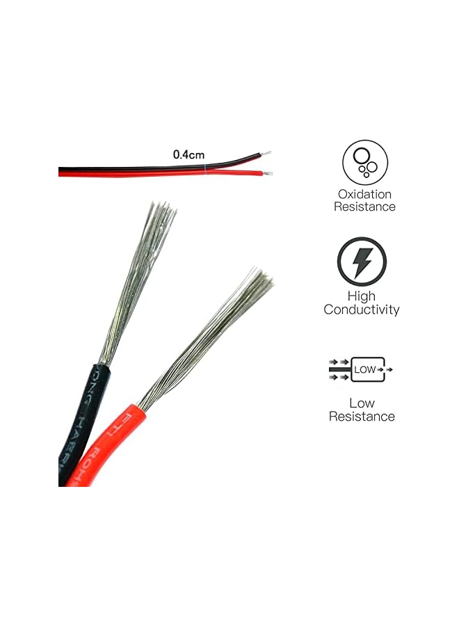 The Bros كابل تمديد كهربائي 16AWG سلك أحمر أسود 2 دبوس سلك متوازي بطول 66 قدم نحاس مطلي سلك مجدول 3528 5050 لشريط LED مكبر صوت إلكترونيات توصيل الأسلاك - Image 5