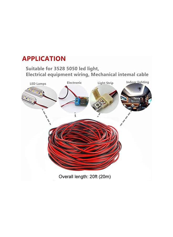 The Bros كابل تمديد كهربائي 16AWG سلك أحمر أسود 2 دبوس سلك متوازي بطول 66 قدم نحاس مطلي سلك مجدول 3528 5050 لشريط LED مكبر صوت إلكترونيات توصيل الأسلاك - Image 4