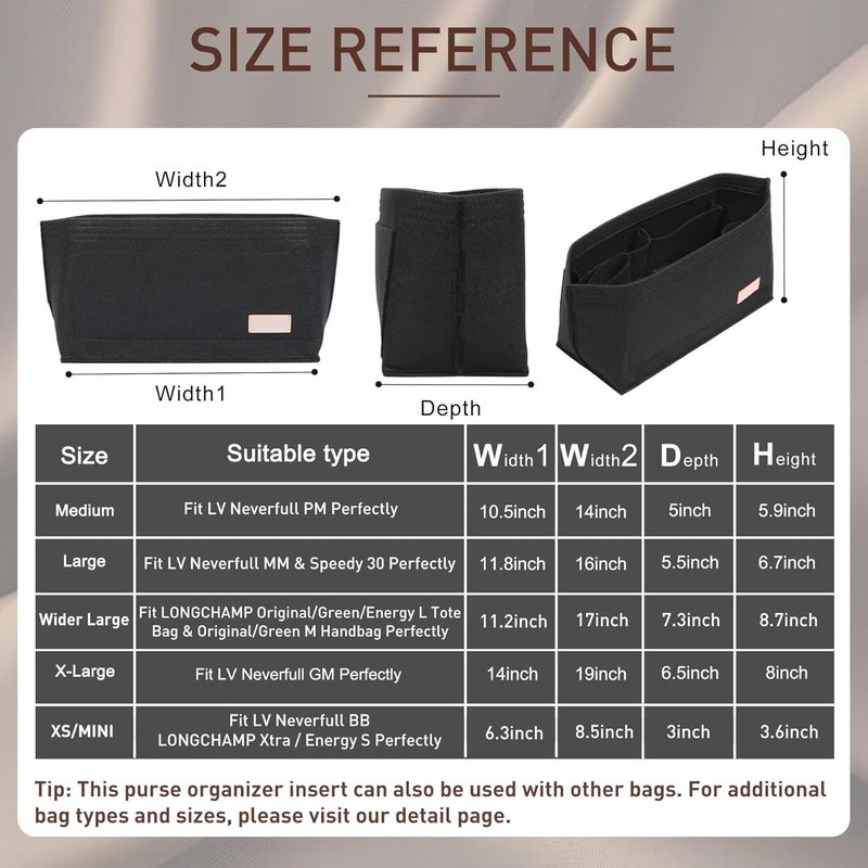 Doxo Purse Organizer Insert for Longchamp Le Pliage Tote, Large Bag Organizer with 8 Compartments, YKK Zipper Pocket Cup Holder, Handbag Shaper for Women, Fits Original/Green/Energy L Tote (Black, WL) - Image 2