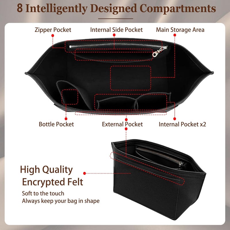 Doxo Purse Organizer Insert for Longchamp Le Pliage Tote, Large Bag Organizer with 8 Compartments, YKK Zipper Pocket Cup Holder, Handbag Shaper for Women, Fits Original/Green/Energy L Tote (Black, WL) - Image 4