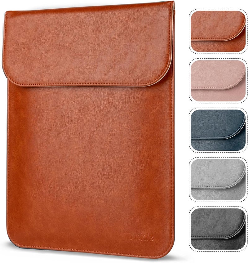 Allinside 15-16 inch Laptop Sleeve Case Compatible with MacBook Pro 15 2016–2019/MacBook Pro 16 2021–2024, Waterproof PU Leather Laptop Sleeve Bag Protective Vertical Case Cover, Brown - Image 1