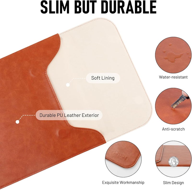 Allinside 15-16 inch Laptop Sleeve Case Compatible with MacBook Pro 15 2016–2019/MacBook Pro 16 2021–2024, Waterproof PU Leather Laptop Sleeve Bag Protective Vertical Case Cover, Brown - Image 3