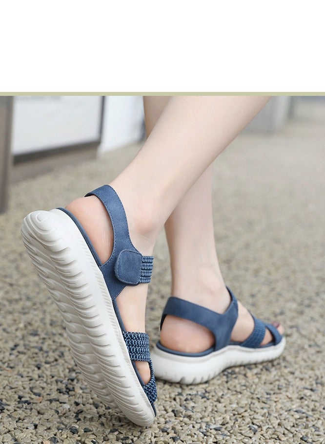 Loquat Women's Casual Sports Thick Soled Non Slip Sandals Rubber Band Upper Wedge Shoes Dark Blue - Image 2
