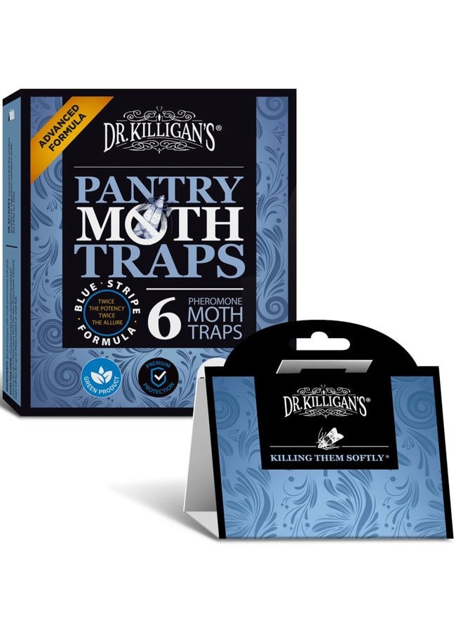 Dr. KILLIGAN'S Premium Double Potent Pantry Moth Traps with Pheromones Prime, Indian Meal Moth Traps for House, How to Get Rid of Moths in House (6 Count, Blue) - Image 1