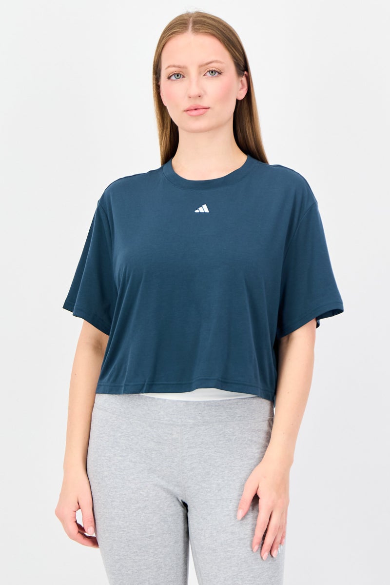 Adidas Women Loose Fit Short Sleeve Outdoor Crop Top, Teal Green - Image 1