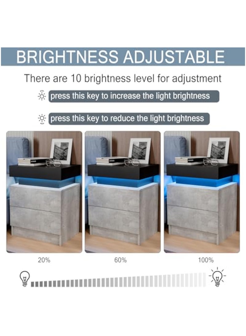 POWER طاولة جانبية LED رمادية غير لامعة مع أضواء LED طاولة حديثة بجانب السرير مع 2 درج طاولة سرير ذكية لغرفة النوم بارتفاع 20.5 بوصة - Image 4