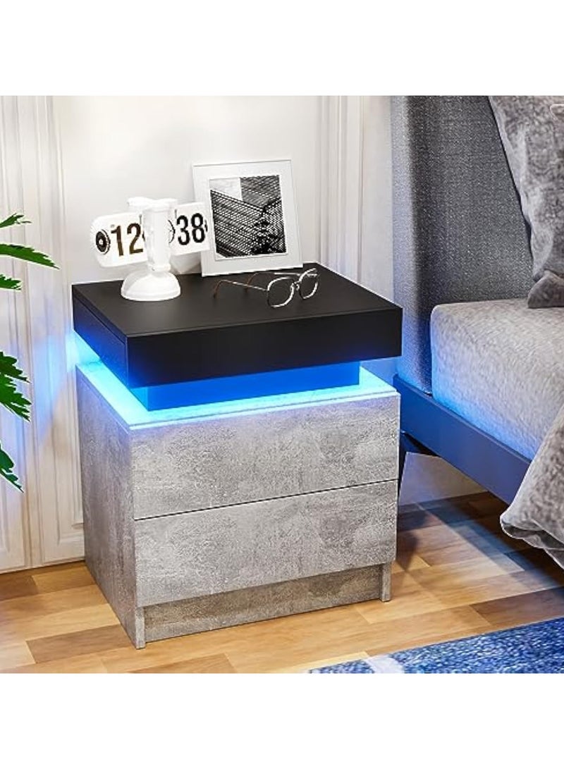 POWER طاولة جانبية LED رمادية غير لامعة مع أضواء LED طاولة حديثة بجانب السرير مع 2 درج طاولة سرير ذكية لغرفة النوم بارتفاع 20.5 بوصة - Image 5