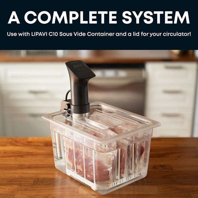 LIPAVI N10X Sous Vide Rack with Anti Float - fits C10 and other 12qt containers - Adjustable, Collapsible, Ensures Even Warming - White Polycarbonate, Stainless steel weights - Image 3