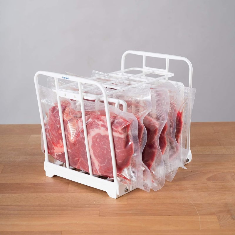 LIPAVI N10X Sous Vide Rack with Anti Float - fits C10 and other 12qt containers - Adjustable, Collapsible, Ensures Even Warming - White Polycarbonate, Stainless steel weights - Image 2