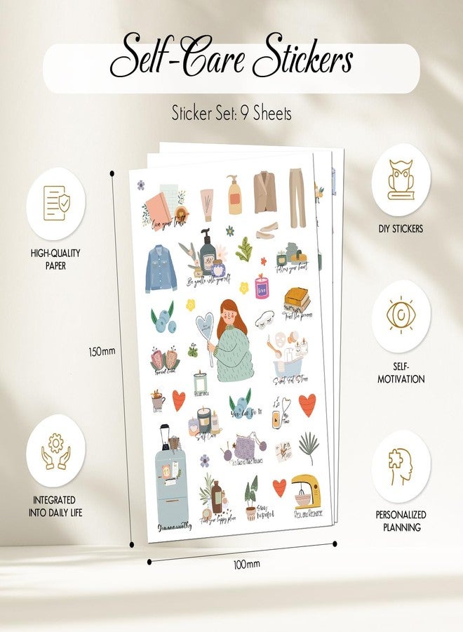 BIROYAL Scrapbook Stickers - 9 Sheets / 484+ Planner Stickers - Relaxation Themed Illustrations for Mental Health - Scrapbooking Self Care Stickers - Image 3