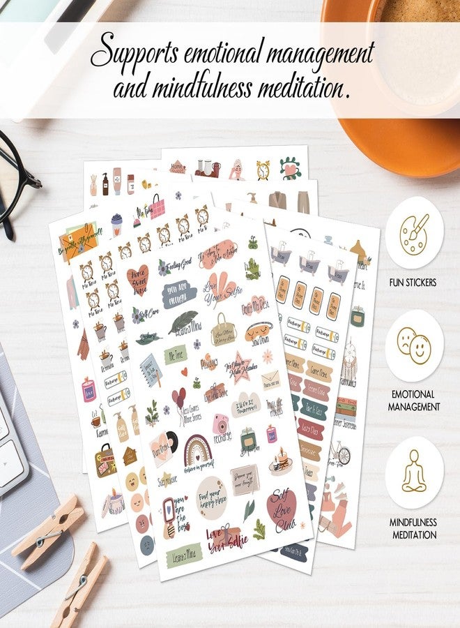 BIROYAL Scrapbook Stickers - 9 Sheets / 484+ Planner Stickers - Relaxation Themed Illustrations for Mental Health - Scrapbooking Self Care Stickers - Image 4