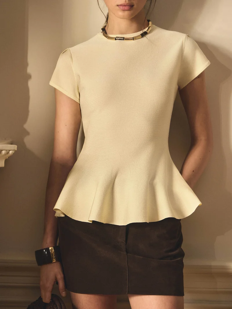 Lichi Viscose top with short sleeves and peplum at the waist