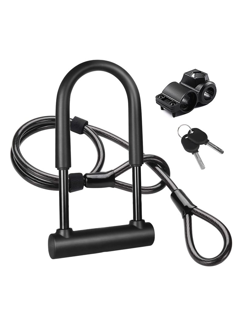 SYOSI Bike U Lock, HeavyDuty Anti Theft Secure Combination Bike U Lock with16mm Shackle 5.9ft Length Security Cable Keys and Sturdy Mounting Bracket for Bicycle Motorcycle and More (Black Steel Wire) - Image 1