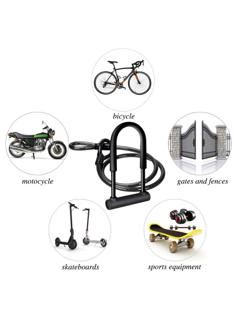 SYOSI Bike U Lock, HeavyDuty Anti Theft Secure Combination Bike U Lock with16mm Shackle 5.9ft Length Security Cable Keys and Sturdy Mounting Bracket for Bicycle Motorcycle and More (Black Steel Wire) - Image 3