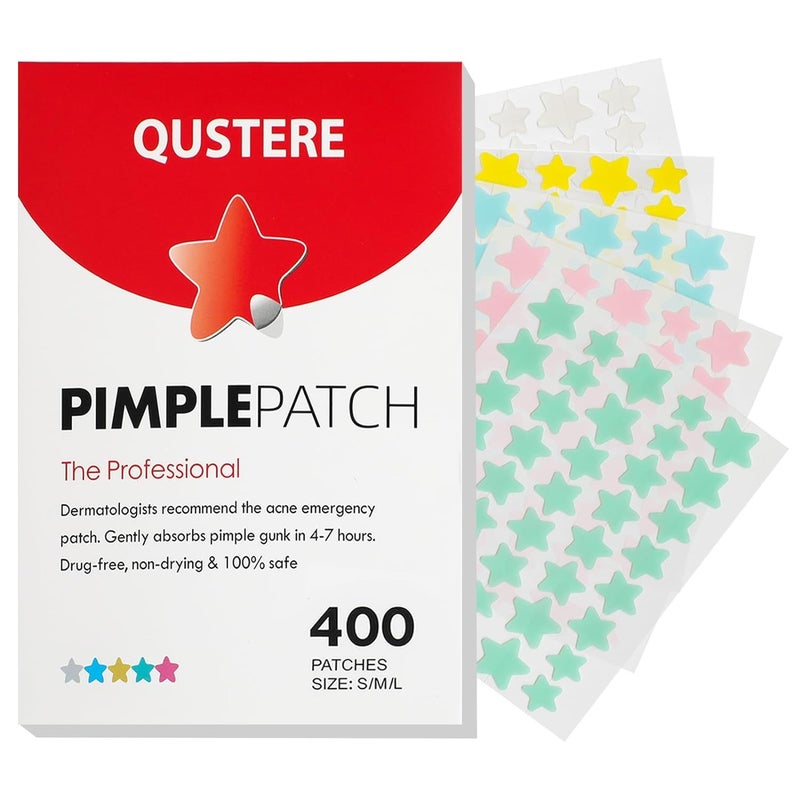 QUSTERE Pimple Patches for Face, Hydrocolloid Acne Patches, Cute Star Zit Covers, Colorful Spot Stickers with Tea Tree, Salicylic Acid & Cica Oil| 3 Sizes (10mm, 12mm & 14mm) |400 Count - Image 1