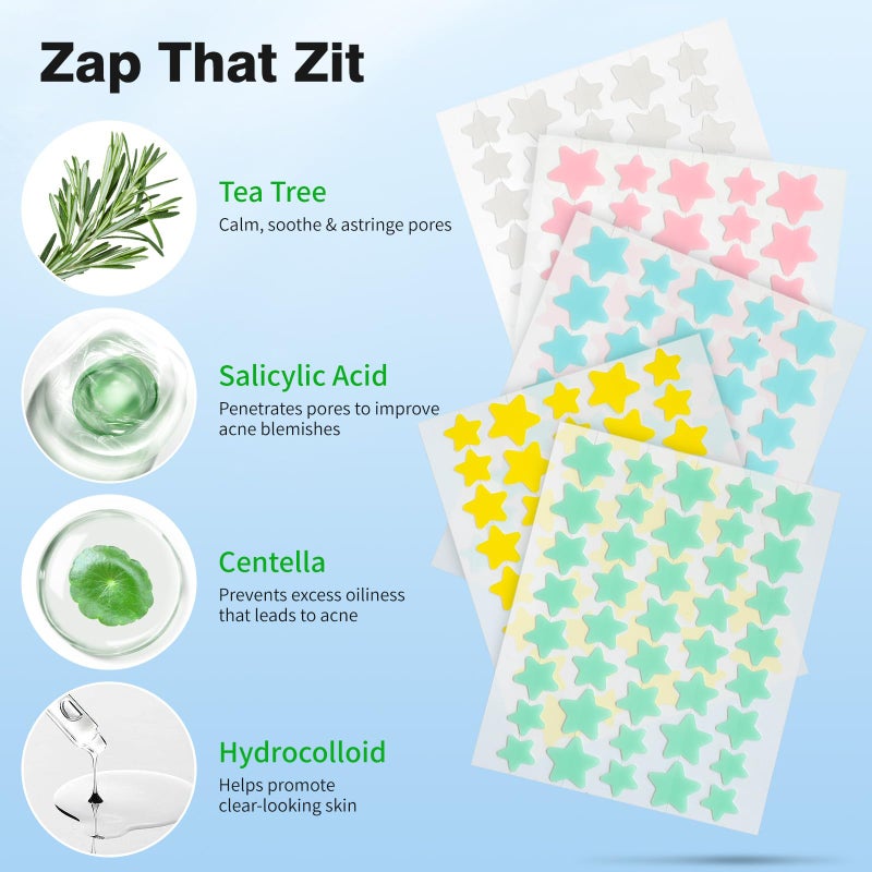 QUSTERE Pimple Patches for Face, Hydrocolloid Acne Patches, Cute Star Zit Covers, Colorful Spot Stickers with Tea Tree, Salicylic Acid & Cica Oil| 3 Sizes (10mm, 12mm & 14mm) |400 Count - Image 4