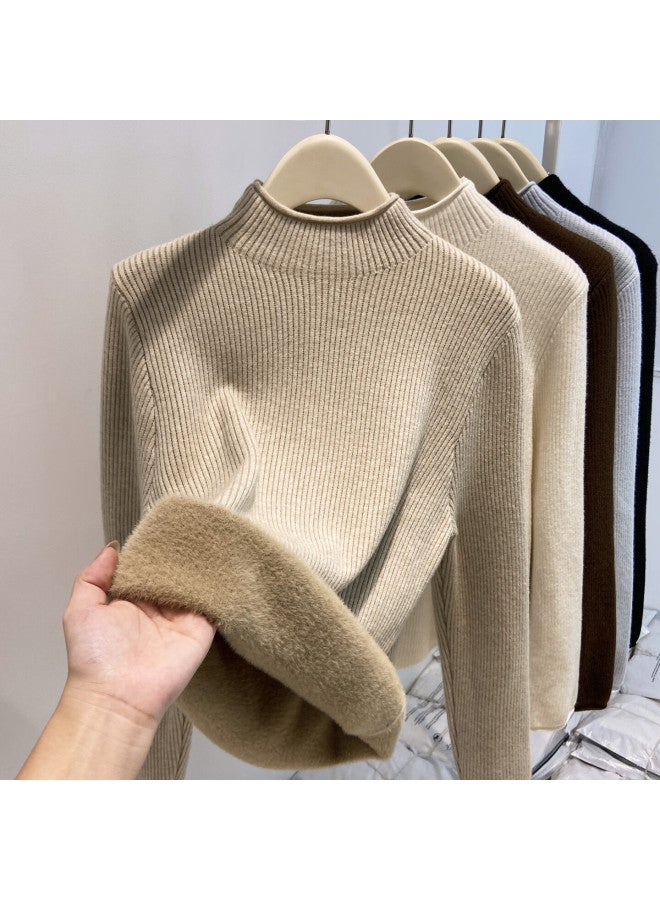 Yuzhaolin Women's Fleece Lined Knitted Sweater Thickened Winter Base Layer 2025 Autumn Winter New Outerwear Top - Image 1