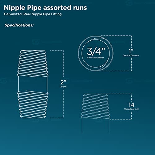 SUPPLYGIANT Supply Giant OQHM342010 Steel Nipple Pipe 34 x 2 Galvanized Pack Of 10 34 x 2 - Image 3