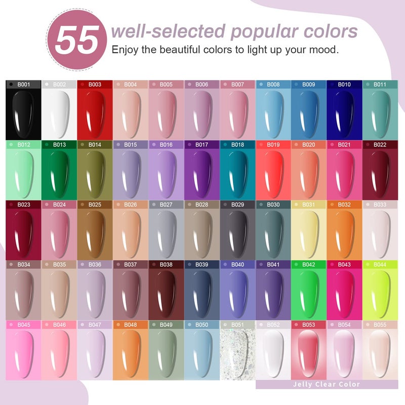 JODSONE Gel Nail Polish Kit 60 PCS with U V Light Soak off Base Top Coat 55 Shine Colors Gel Nail Kit Bright and Dark Brown Wine Red Series Manicure Set for Women and Girls - Image 3