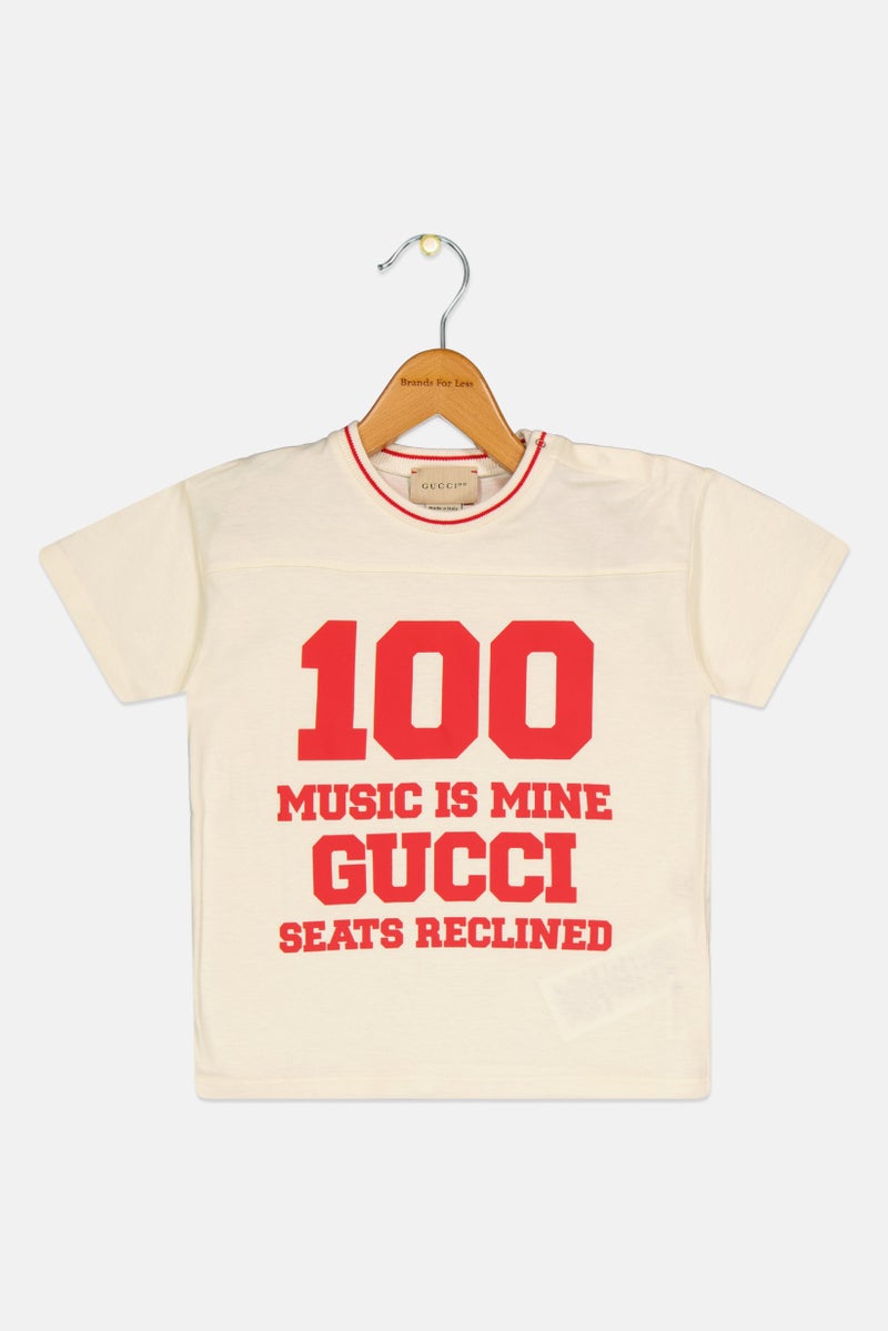GUCCI Toddlers Boy Crew Neck Short Sleeve Graphic Print T-Shirt, Cream  - Image 1