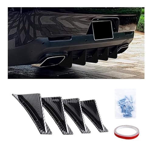 Augeny 4PCS Car Rear Lower Bumper Wing Lip Diffuser AntiCrash Curved Shape Auto Shark Fin Spoiler Protector with Screws Universal Rear Bumper Lip Diffuser Kit for Car SUV CurvedCarbon Fiber - Image 1