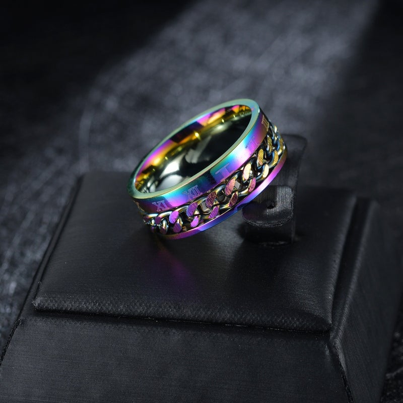 Men'S Rotating Chain Ring In Titanium Steel With Geometric Design, A Stylish Ring Suitable For Both Men And Women. - Image 1