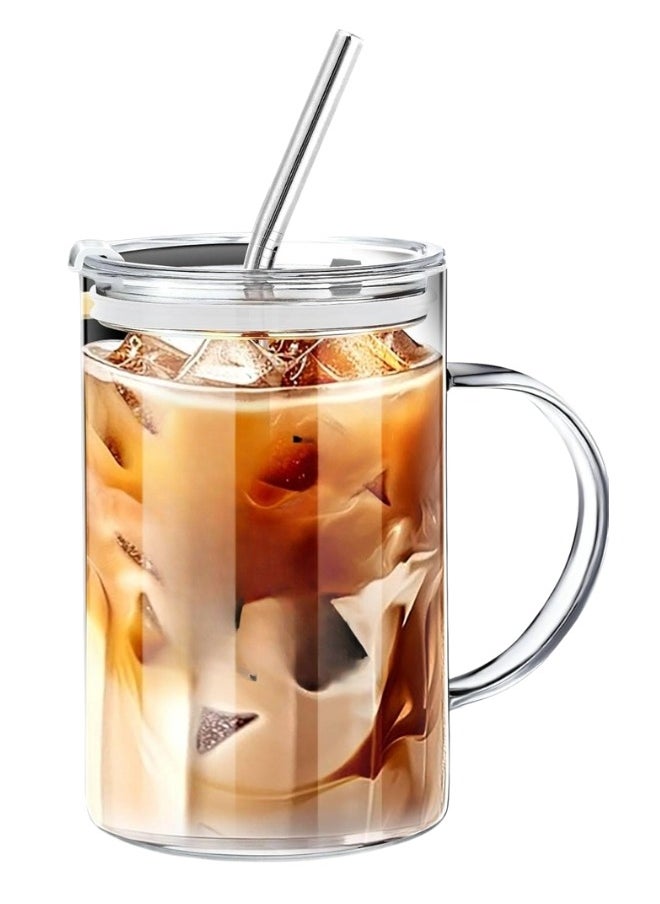 1000ml Glass Water Cup Borosilicate Glass Large Cup with Lid and Straw, Drinking Cup for Home and Office Use for All Hot and Cold Drinks, Tea, Coffee and Iced Drinks