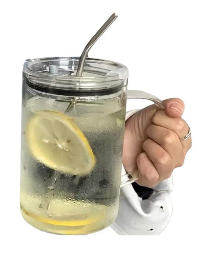 1000ml Glass Water Cup Borosilicate Glass Large Cup with Lid and Straw, Drinking Cup for Home and Office Use for All Hot and Cold Drinks, Tea, Coffee and Iced Drinks
