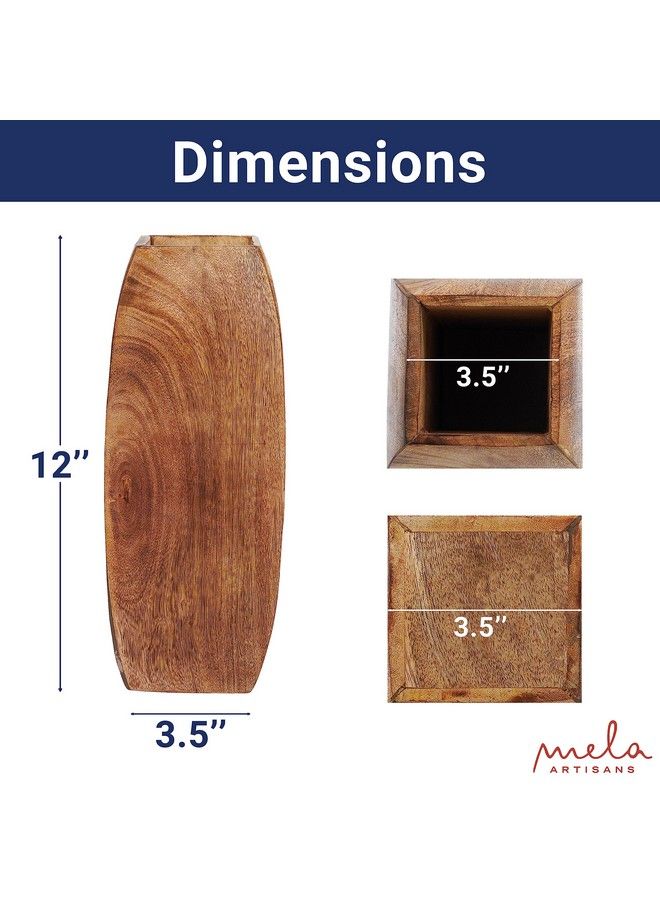 Mela Artisans Large Wood Vase Manas Style With Medium Burnt Finish ; 12" X 3.5" X 3.5" ; Wooden Vases For Home Decor ; Decorative Rustic Natural Mango Wood Vases ; Elegant Wood Flower & Bud Vase - Image 3