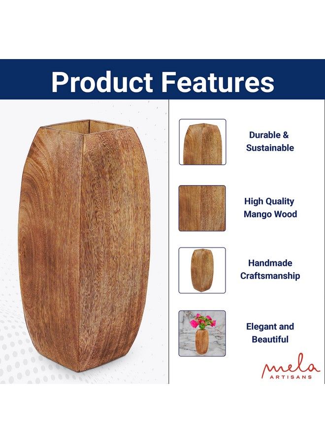 Mela Artisans Large Wood Vase Manas Style With Medium Burnt Finish ; 12" X 3.5" X 3.5" ; Wooden Vases For Home Decor ; Decorative Rustic Natural Mango Wood Vases ; Elegant Wood Flower & Bud Vase - Image 4