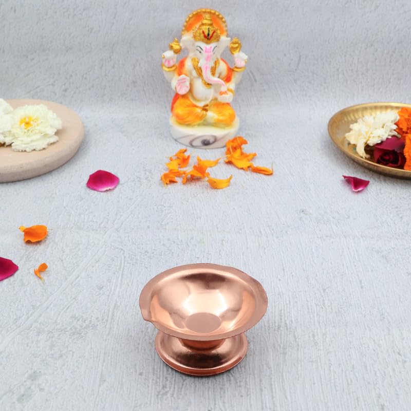 DOKCHAN Copper Diya | Akhand Diya | High Quality Oil Lamp for Daily puja & Other Religious Rituals and Home, Office & Temples | Home Dcor Pack of 2 | (Size : 5.3cm | Weight : 18.6gm Approxe) - Image 2