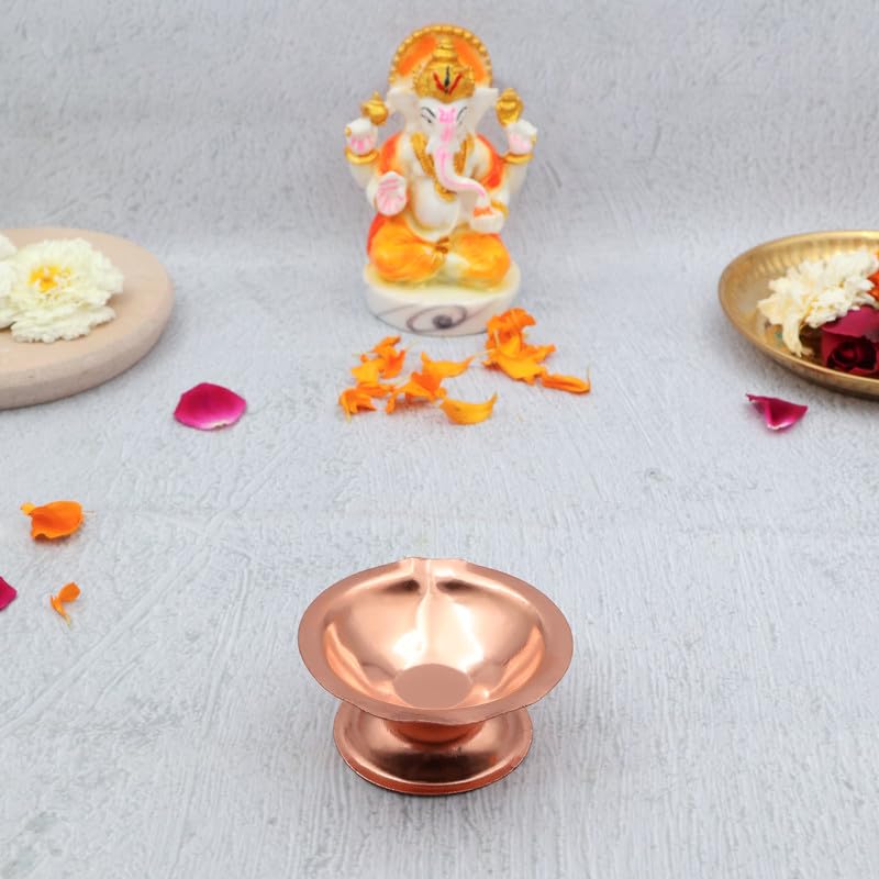 DOKCHAN Copper Diya | Akhand Diya | High Quality Oil Lamp for Daily puja & Other Religious Rituals and Home, Office & Temples | Home Dcor Pack of 2 | (Size : 5.3cm | Weight : 18.6gm Approxe) - Image 4