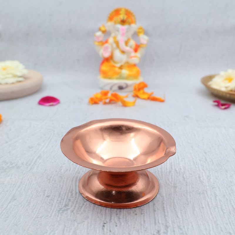 DOKCHAN Copper Diya | Akhand Diya | High Quality Oil Lamp for Daily puja & Other Religious Rituals and Home, Office & Temples | Home Dcor Pack of 2 | (Size : 5.3cm | Weight : 18.6gm Approxe) - Image 5