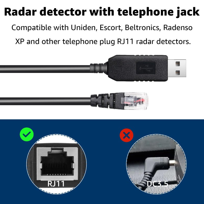 Hodeoo USB to RJ11 Radar Detector Power Cable,DC5V-12V Power Cable Replacement for Escort, Uniden, Radenso XP, Beltronics & Whistler Radar Detectors (13FT Length) - Image 3
