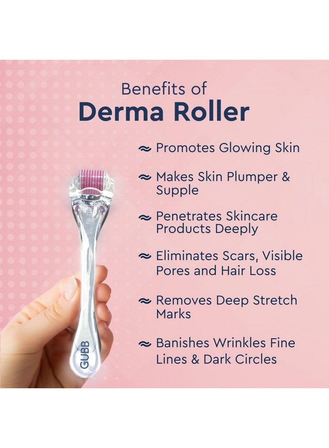 GUBB Hair Growth Derma Roller 0.5 Mm - 540 Titanium Microneedles | Repairs Damaged Hair | Activates Hair Follicles | Reduces Hair Fall | Promotes Hair Thickening | Premium Quality | Effective Scalp Treatment Tool - Transparent Pink