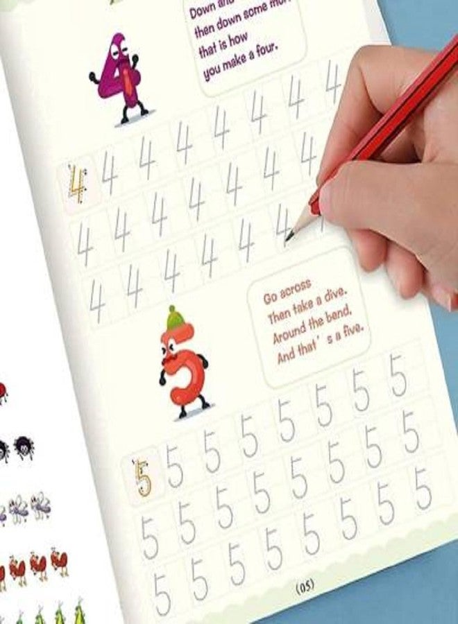 TNEMEC Practice Copybook, (4 Book + 10 Refill+ 1 Pen + 1 Grip) Number Tracing Book Magic Copybook Set Reusable Writing Tool Hand Lettering Pre-Schoolers Calligraphy bookset Kids 4 PCS (19 * 13 cm) - Image 5