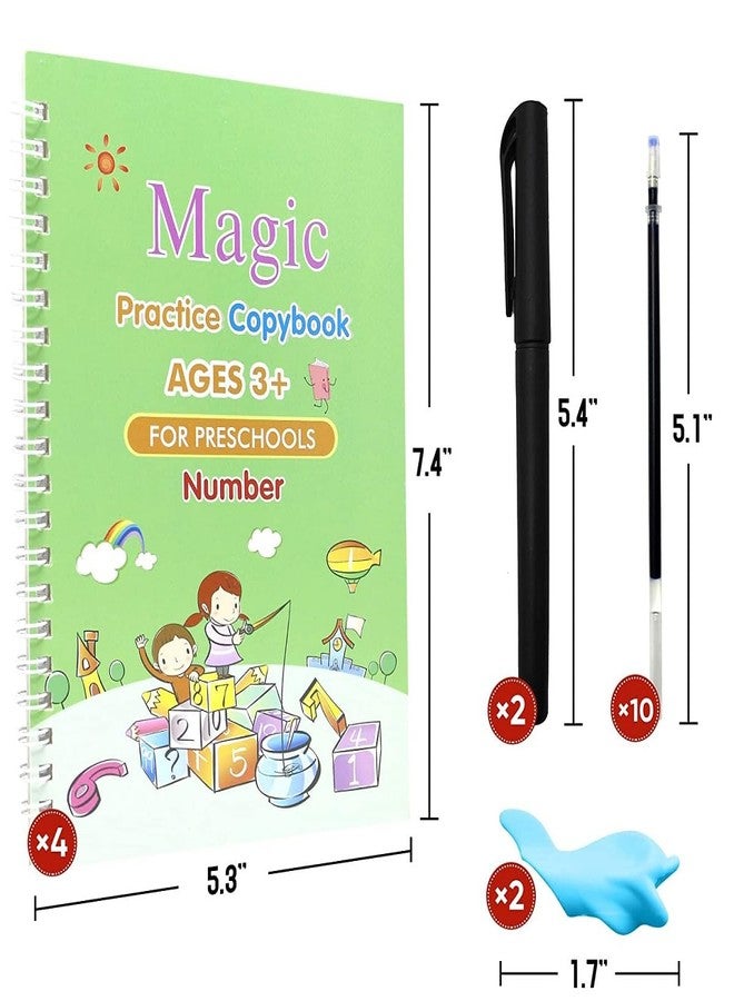 TNEMEC Practice Copybook, (4 Book + 10 Refill+ 1 Pen + 1 Grip) Number Tracing Book Magic Copybook Set Reusable Writing Tool Hand Lettering Pre-Schoolers Calligraphy bookset Kids 4 PCS (19 * 13 cm) - Image 4